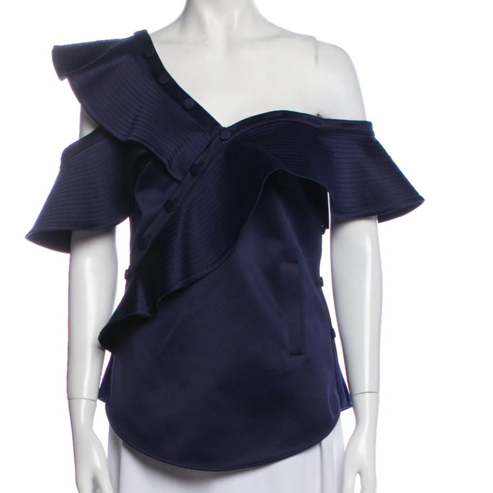 Self-Portrait Navy Silk Blouse